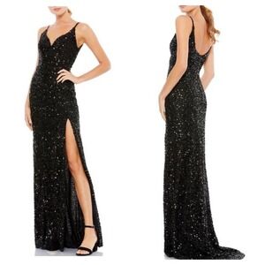 Mac Duggal Metallic Sequin Evening Dress In Black Women's Size 4 NWT